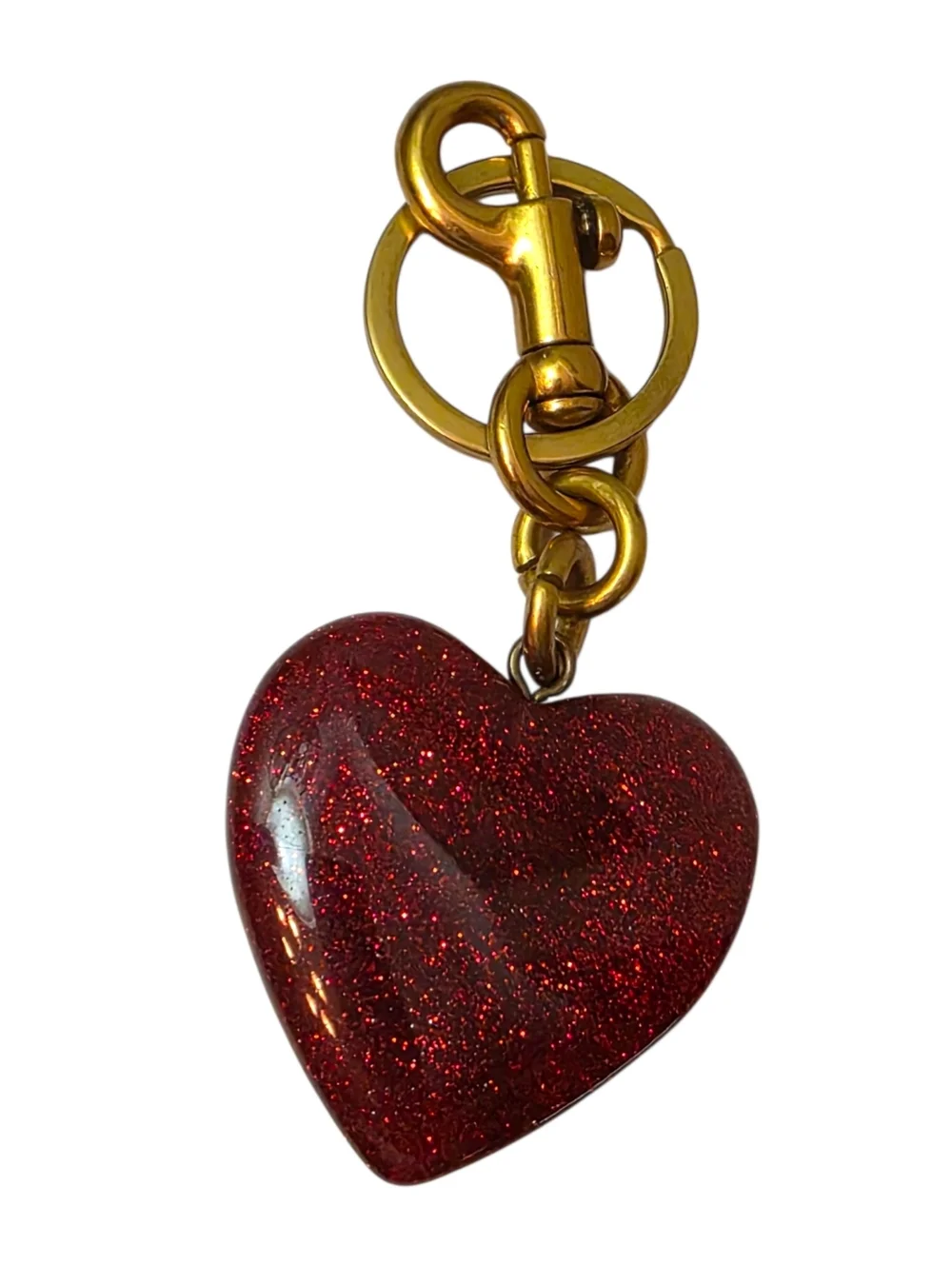 Red Glitter Large Red Heart Purse Charm Keychain Gold NWT